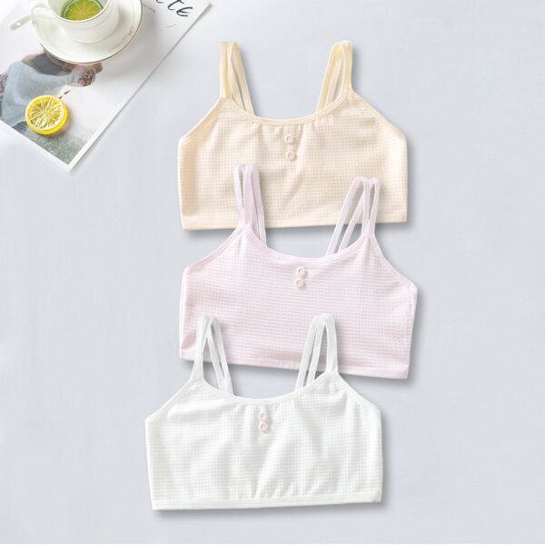 

Girls 3pack Button Detail Bralette, Multicolor