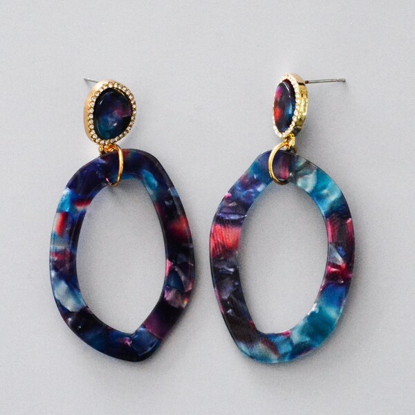 

Rhinestone Resin Drop Earrings, Blue