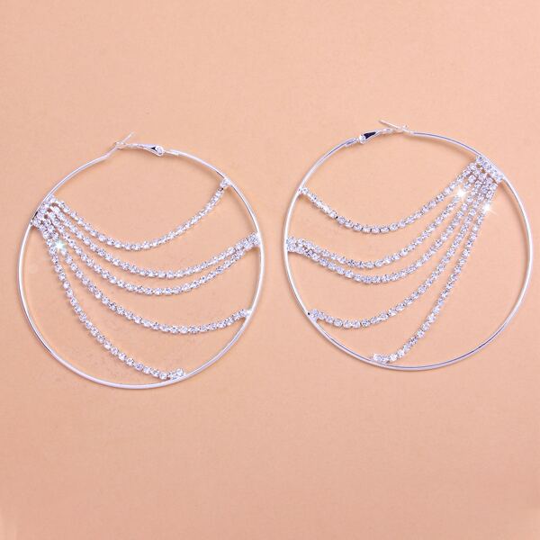 

Rhinestone Decor Hoop Earrings, Silver