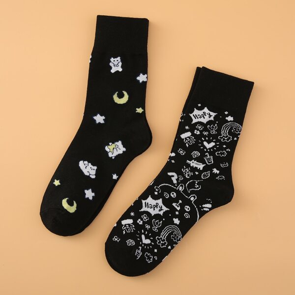 

2pairs Cartoon Graphic Socks, Multicolor