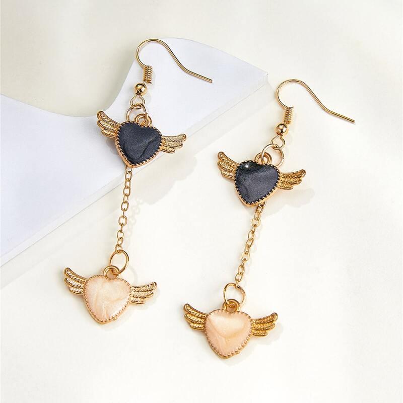 

Heart Long Drop Earrings, Gold