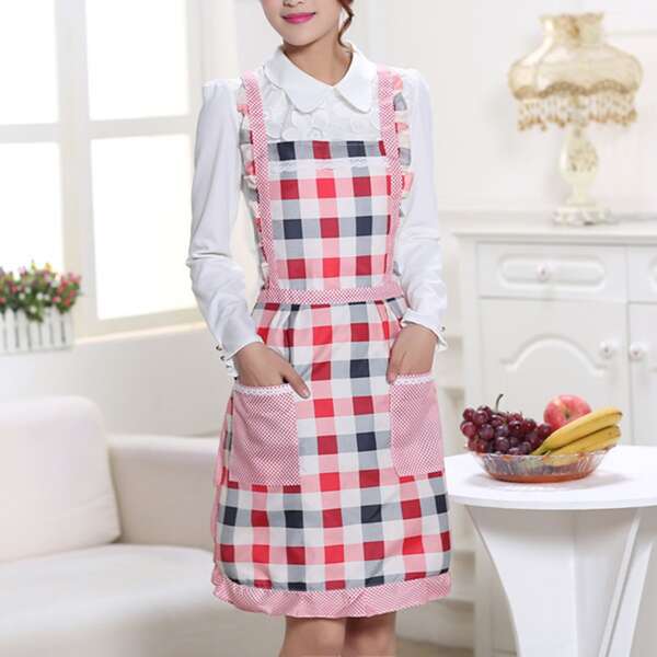 

1pc Plaid Pattern Apron, Multicolor