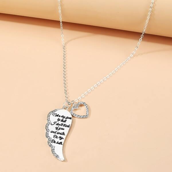 

Rhinestone Heart Pendant Necklace, Silver