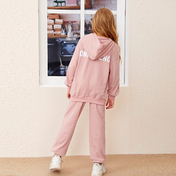 

Girls Letter Graphic Hoodie & Sweatpants Set, Pastel baby pink