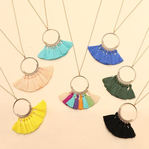 

7pcs Tassel Pendant Necklace, Multicolor