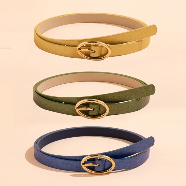 

3pcs Metal Buckle Belt, Multicolor