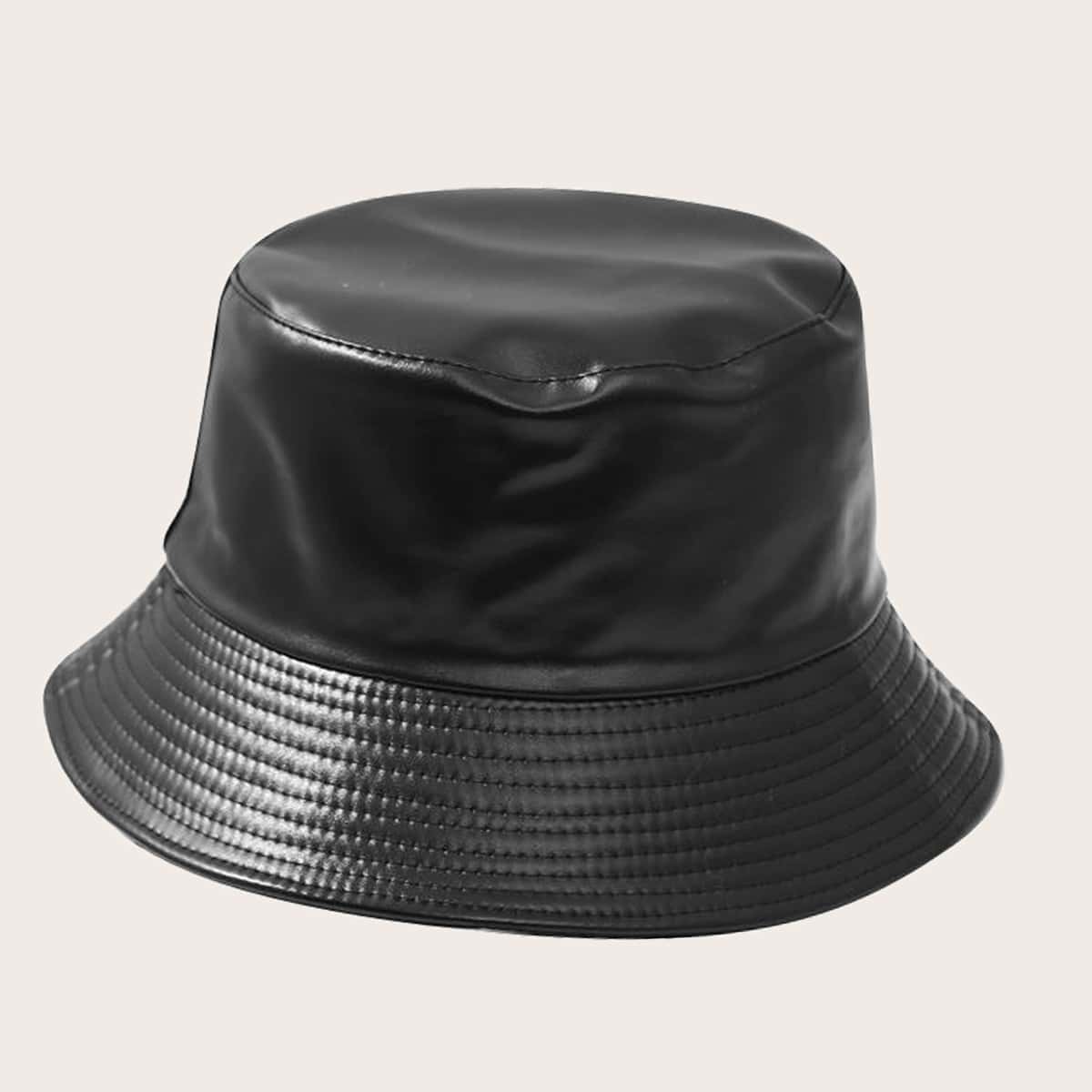 

Faux Leather Bucket Hat, Black