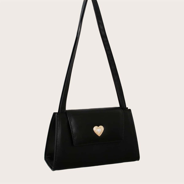 

Minimalist Faux Pearl Heart Decor Shoulder Bag, Black