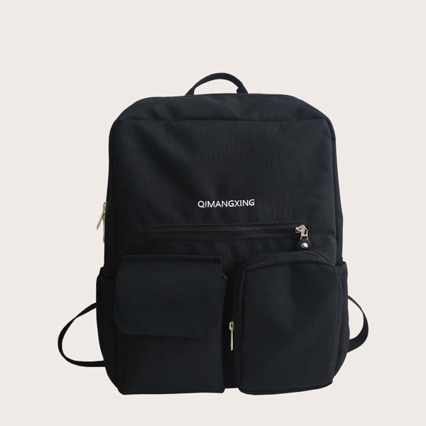 

Men Letter Graphic Pocket Front Backpack, Black
