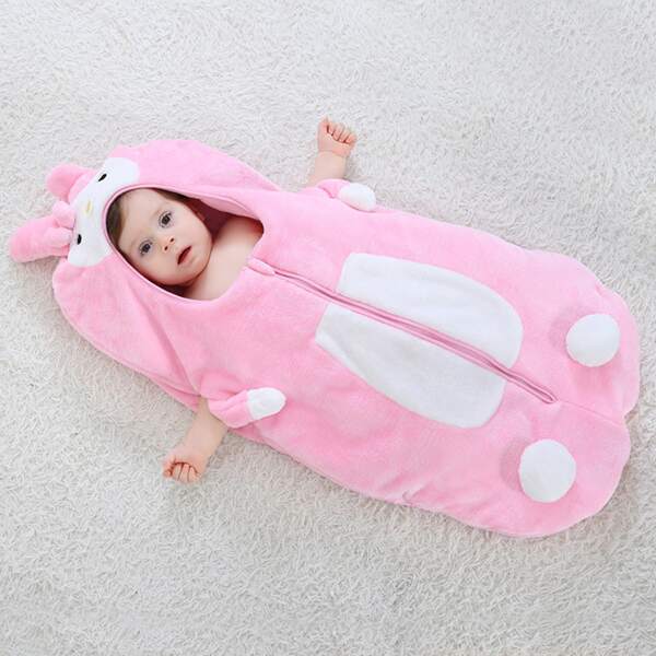 

Baby Girl Zip Up 3D Ear Cartoon Sleep Bag, Pink