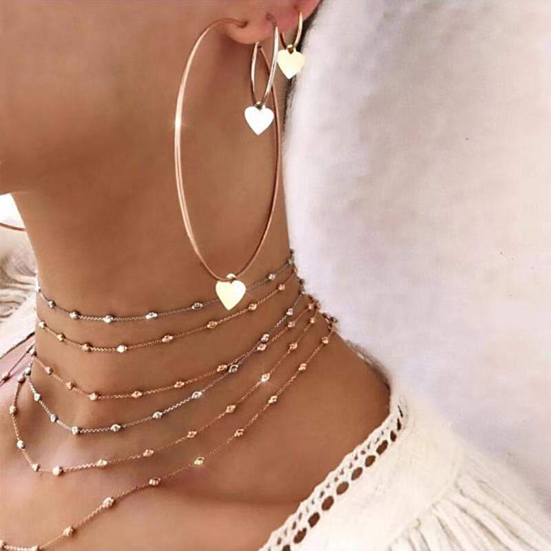

3pcs Heart Hoop Earrings, Gold
