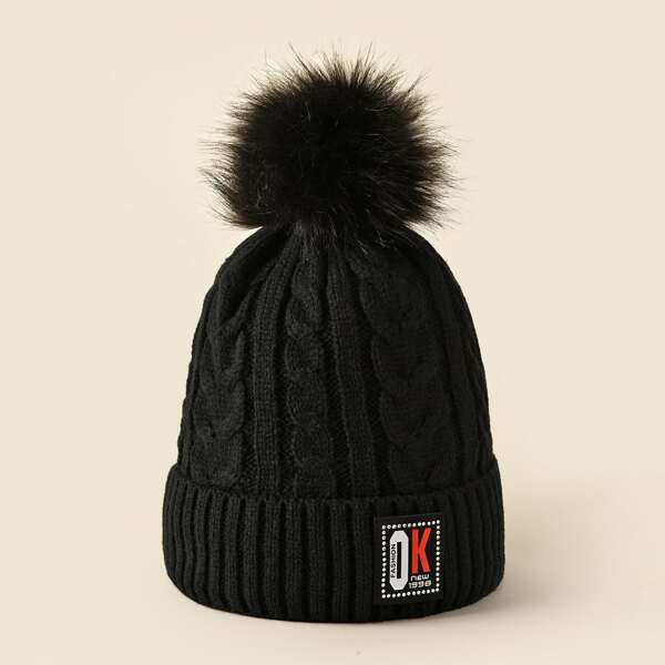 

Letter Patch Beanie, Black