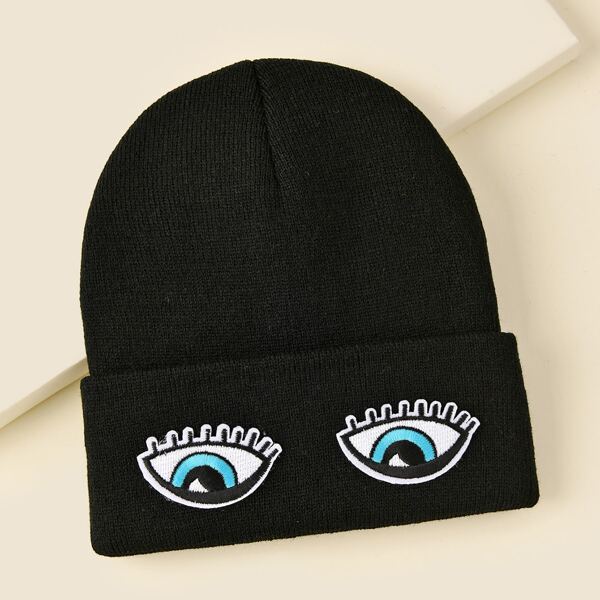 

Eye Embroidery Beanie, Black
