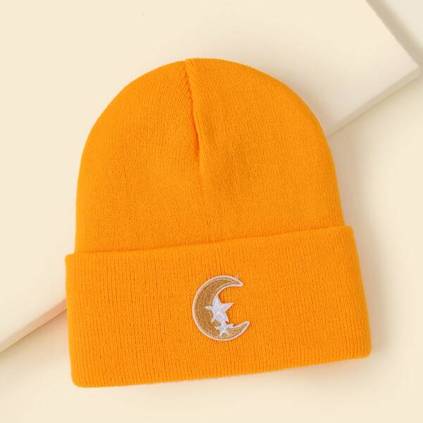 

Star Moon Embroidery Beanie, Yellow