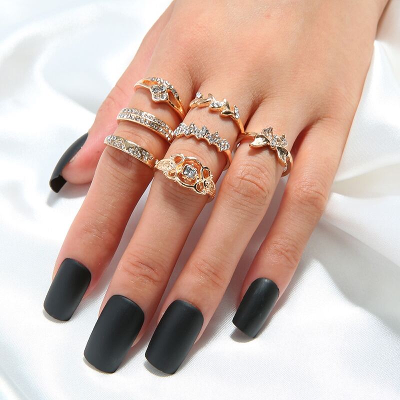 

7pcs Rhinestone Butterfly Ring, Gold