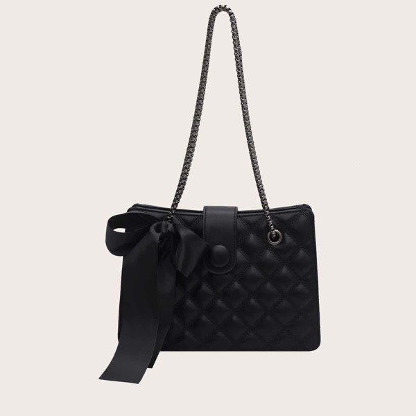 

Bow Decor Quilted Shoulder Bag, Black