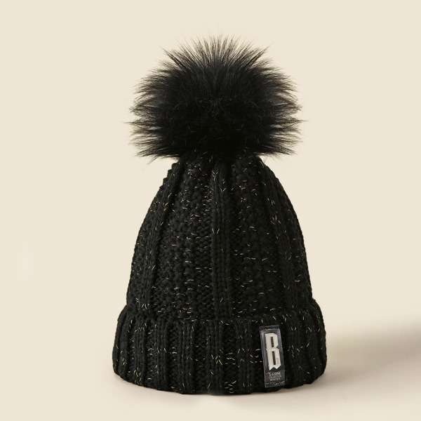 

Letter Patch Beanie, Black