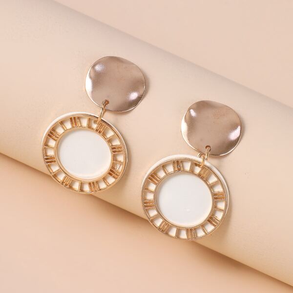 

Hollow Out Round Drop Earrings, White