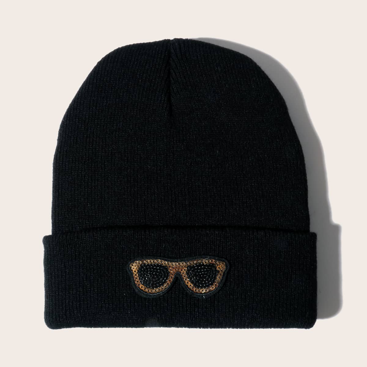 

Glasses Graphic Knitted Beanie, Black