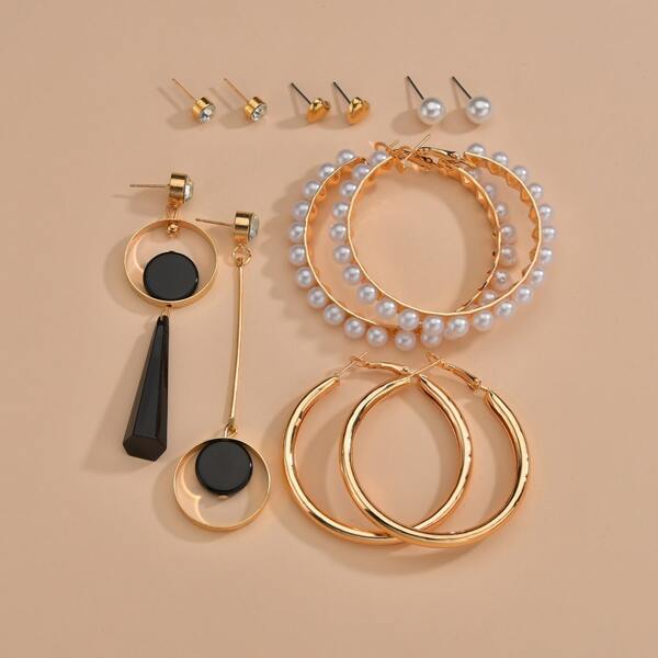 

6pairs Faux Pearl Decor Earrings, Gold
