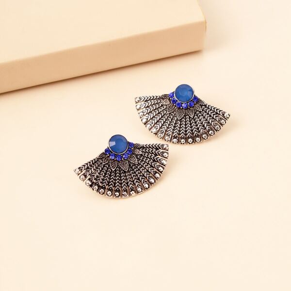 

Rhinestone Fan Design Stud Earrings, Royal blue