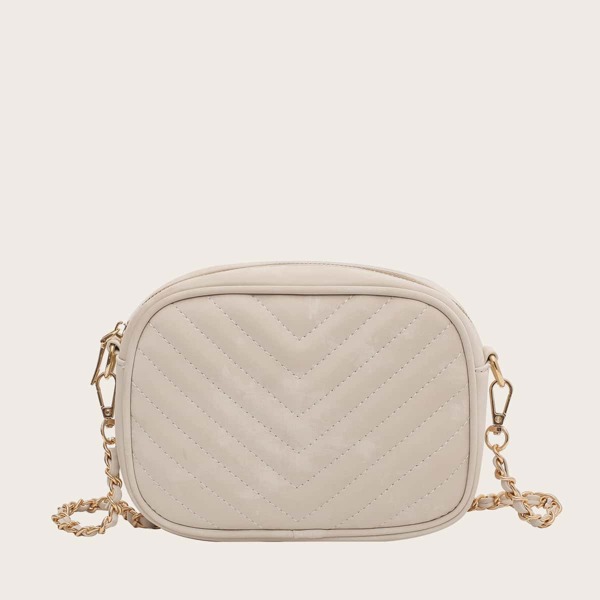 

Chevron Chain Crossbody Bag, Beige