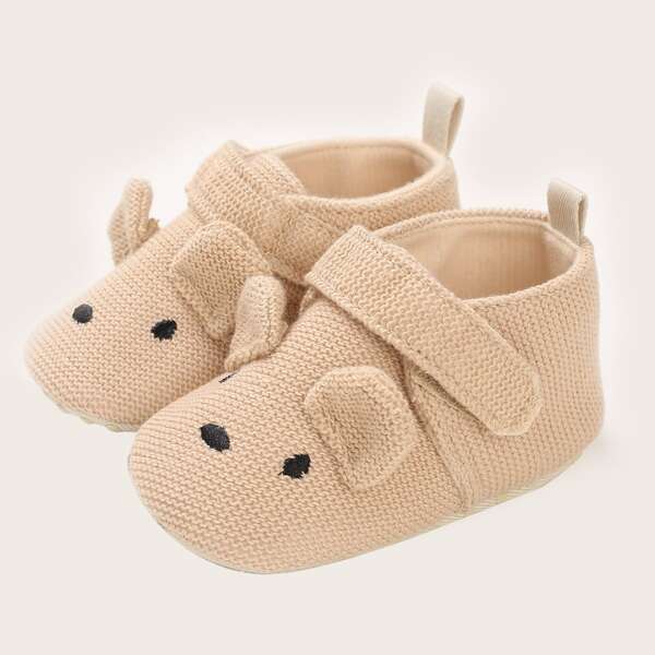 

Baby Boy Cartoon Design Velcro Strap Flats, Apricot