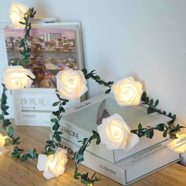 

10pcs Rose Shaped Bulb String Light, Yellow