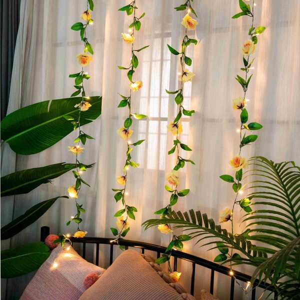 

20pcs Artificial Flower Decorative String Light, Yellow