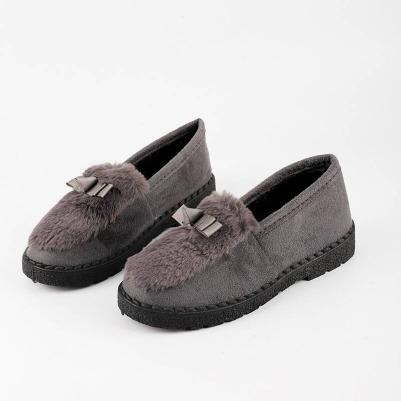 

Bow Decor Fluffy Flats, Light grey