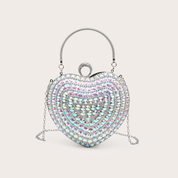 

Heart Shaped Rhinestone Clutch Bag, Silver