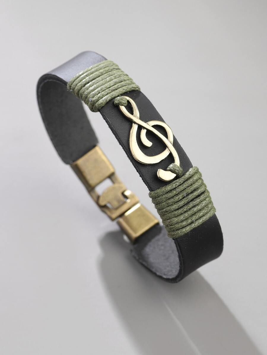 Đàn ông thời trang và phổ biến Vòng đeo tay trang trí nốt nhạc PU để làm quà tặng trang sức và cho một vẻ ngoài sành điệu - màu đen - Xem 1