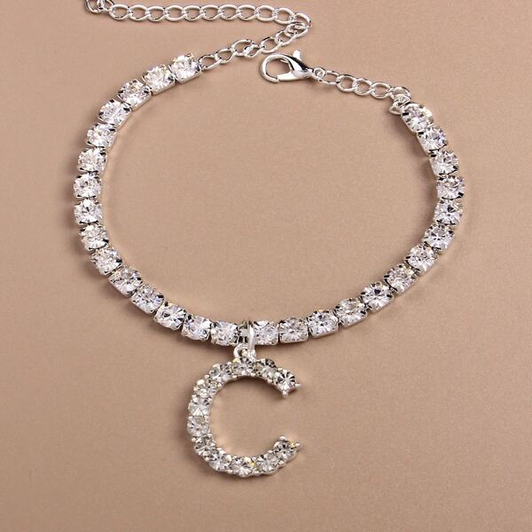 

Rhinestone Decor Anklet, Silver