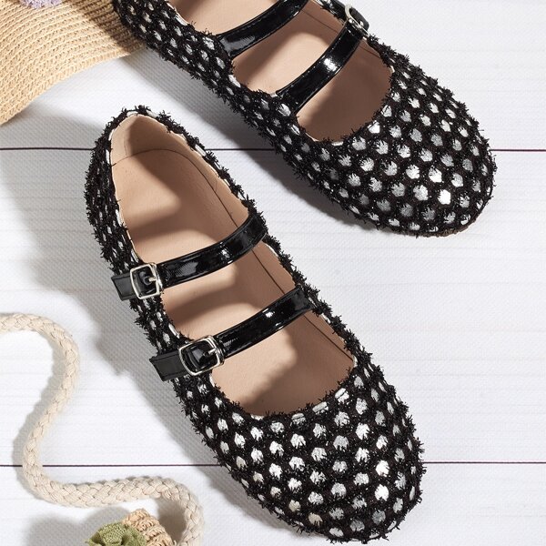 

Toddler Girls Double Buckle Strap Flats, Black
