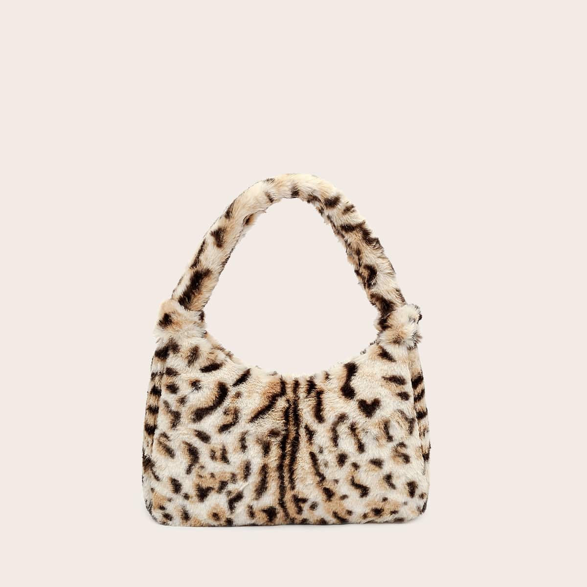 

Leopard Faux Fur Baguette Bag, Beige