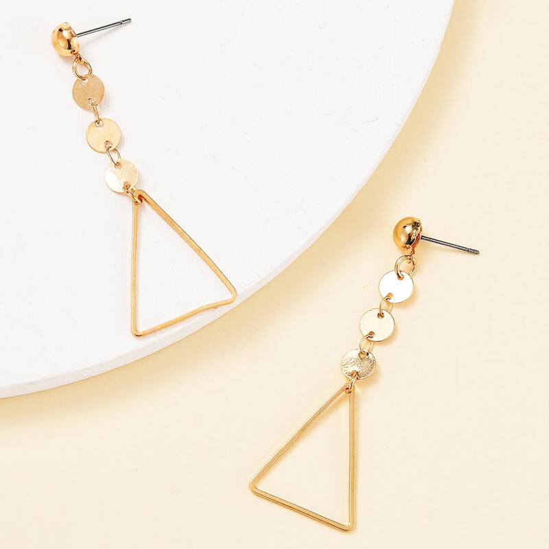 

Triangle & Disc Drop Earrings, Gold
