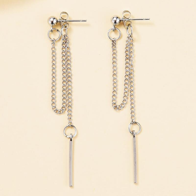 

Chain Bar Drop Earrings, Silver