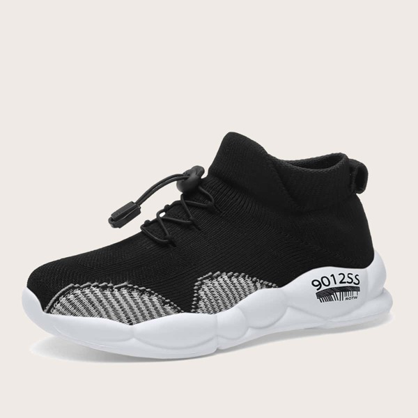 

Boys Drawstring Decor Wide Fit Sneakers, Black