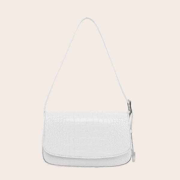 

Croc Embossed Flap Baguette Bag, White
