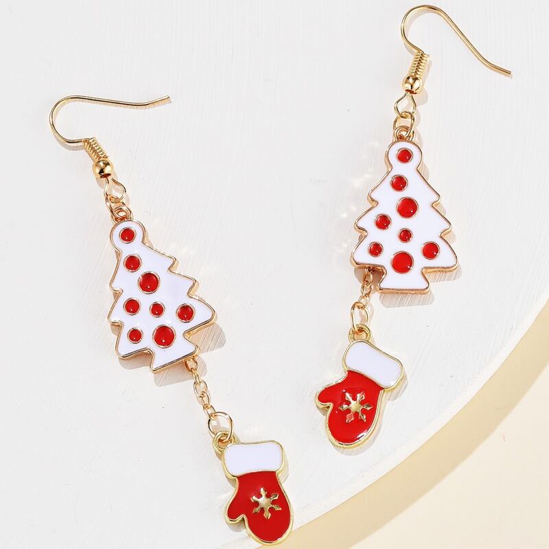

Christmas Tree & Gloves Drop Earrings, Red and white