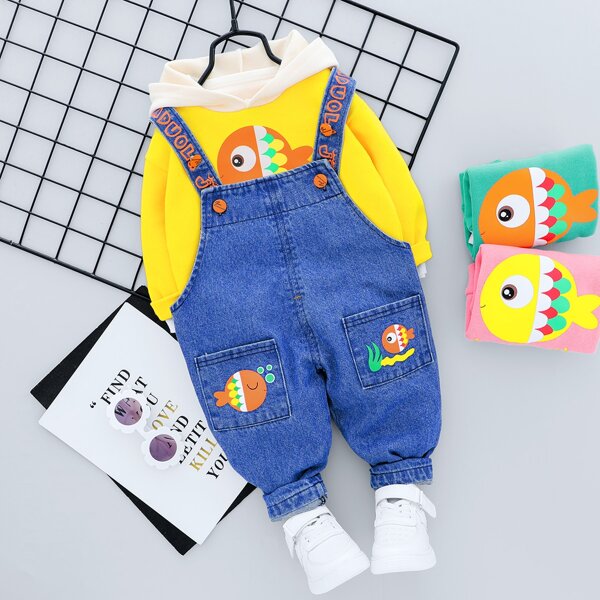 

Toddler Boys Cartoon Graphic Hoodie & Denim Overall, Multicolor
