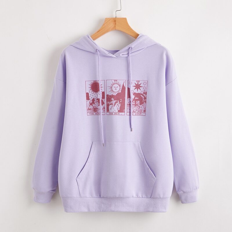 

Letter Graphic Drawstring Oversized Hoodie, Lilac purple