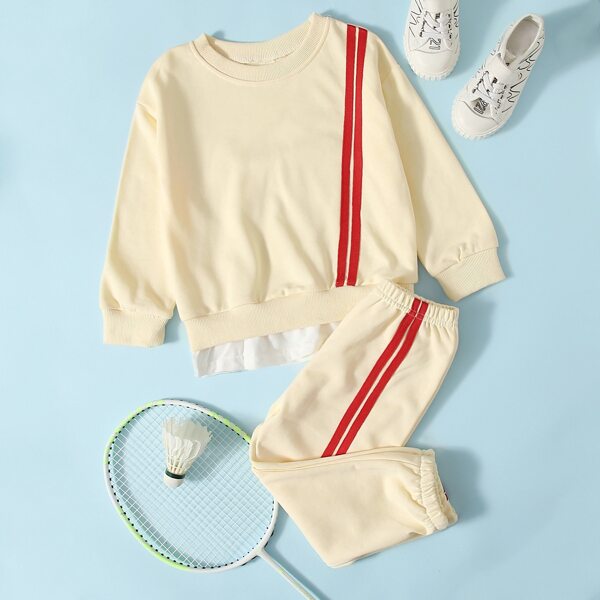 

Toddler Girls Striped Sweatshirt & Sweatpants, Beige