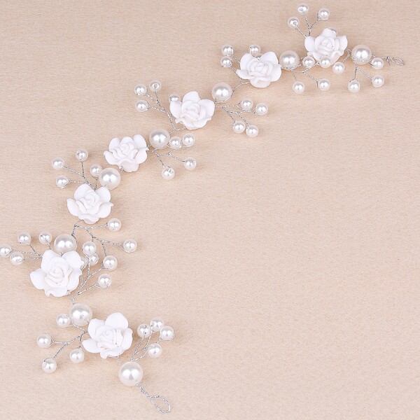 

Faux Pearl Flower Hair Accessory, White