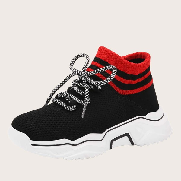 

Girls Lace-up Decor High Top Sneakers, Black