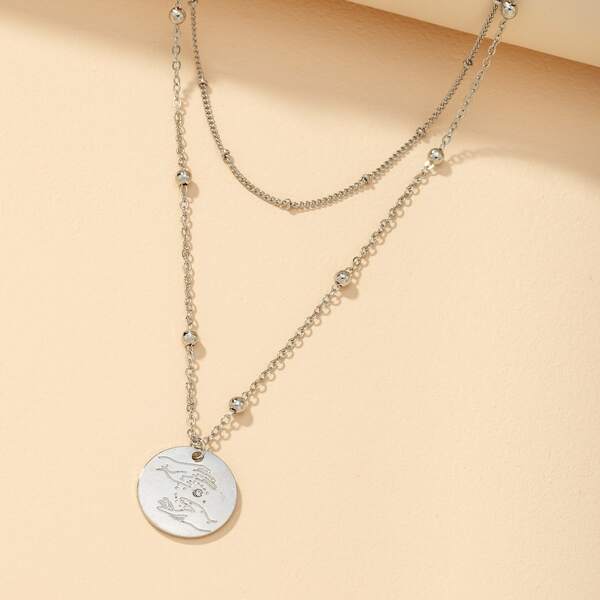 

Round Charm Layered Necklace, Silver