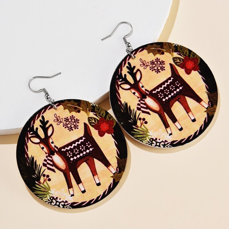 

Christmas Deer Round Drop Earrings, Multicolor