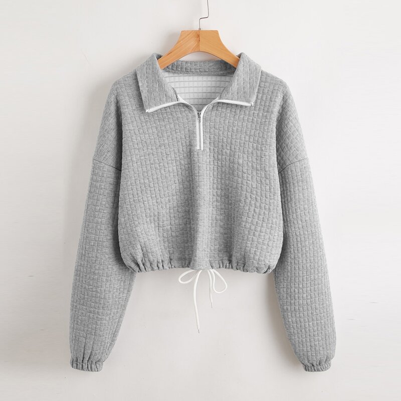 

Drawstring Half Zip Waffle Sweatshirt, Light grey