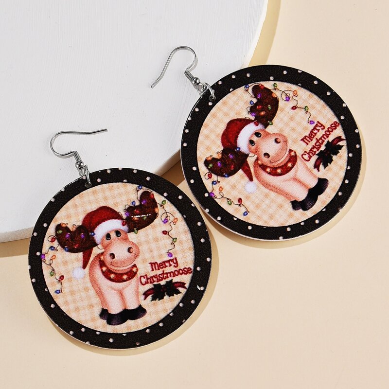 

Christmas Deer Round Drop Earrings, Multicolor