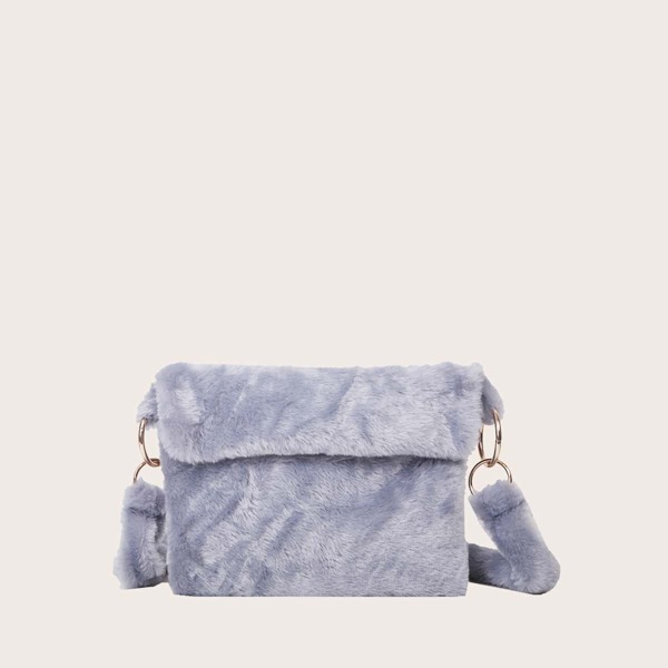 

Minimalist Flap Fluffy Crossbody Bag, Blue
